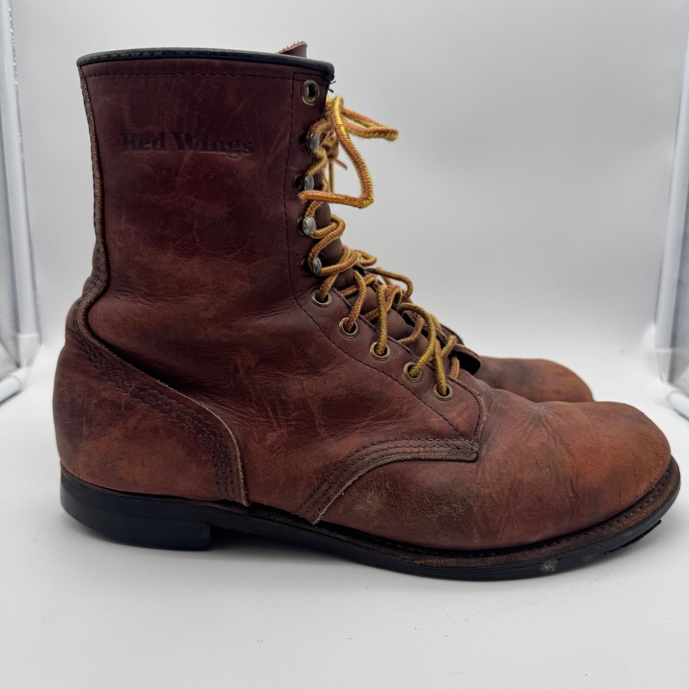 Vintage Red Wing 957 Leather Work Boots Mens Brown Lace Up Ankle Boots sz9